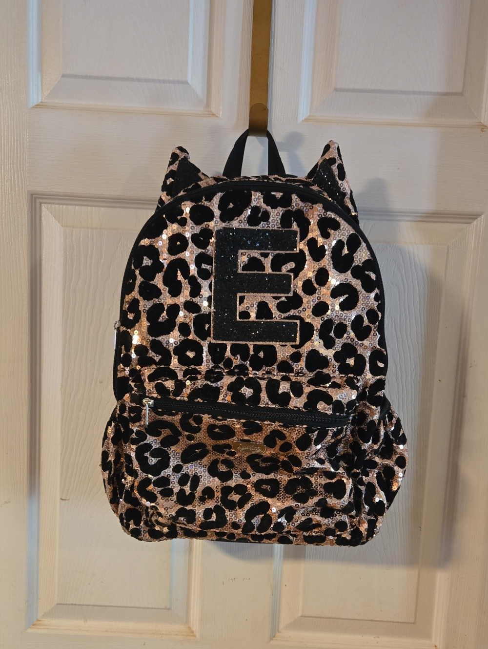 Justice Sequin "E" Leopard Backpack